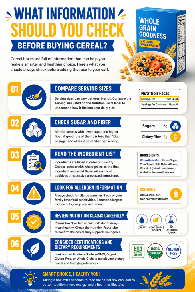 information should u check before buying cereal